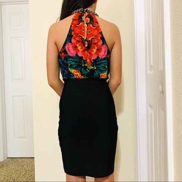 NEW FOREVER 21 jewelry choker floral bodycon mini dress women size S - Picture 4 of 5